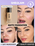 SHEGLAM Complexion Pro Long Lasting Breathable Matte Foundation - Linen, Buttercream, Porcelain, Fair, Chantilly, Bamboo, Shell, Nude, Acorn, Warm Vanilla, Sand, Peach, Honey, Butterscotch, Wheat, Golden, Almond
