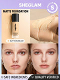 SHEGLAM Complexion Pro Long Lasting Breathable Matte Foundation - Linen, Buttercream, Porcelain, Fair, Chantilly, Bamboo, Shell, Nude, Acorn, Warm Vanilla, Sand, Peach, Honey, Butterscotch, Wheat, Golden, Almond