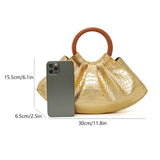 Golden Mini Crocodile Pattern Handbag with Round Handle