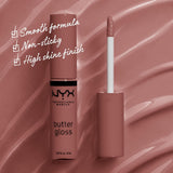 Shop online NYX Butter Gloss Non-Sticky Lip Gloss in shades 02|Éclair-Pale cool pink, 03|Peaches And Cream-Peach, 04|Merengue-Cool lavender pink, 05|Crème Brulee-Pale nude pink, 07|Tiramisu-Pinky nude, 09|Vanilla Crème Pie-Medium blue pink, 15|Angel Food Cake-Lavender mauve, 17|Ginger Snap-Medium neutral brown, 22|Devils Food Cake-Wine, 41|Cranberry Pie-Mauve purple, 43|Marshmallow-Muted lilac, 45|Sugar High-Peachy light nude, 47|Spiked Toffee-Brown mauve in Pakistan