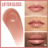 Maybelline Lifter Lip Gloss in shades 01 Pearl, 02 Ice, 03 Moon, 04 Silk, 05 Petal, 06 Reef, 07 Amber, 08 Stone, 09 Topaz, and 10 Crystal, 11 Brass, 12 Opal, 16 Rust, 20 Sun, 22 Peach Ring