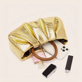 Elegant Golden Crocodile Pattern Handbag