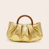 Elegant Golden Crocodile Pattern Handbag