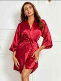 SHEIN Embroidered Letter Belted Satin Night Robe bride