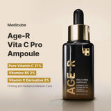 Shop Medicube Age-R Vita C Pro Ampoule Vitamin C Serum for pigmentation, uneven skin tone, and hydration, and boost absorption and radiance by up to 780% with the Age-R Booster Pro, available online in Pakistan at DUBUY PK