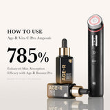 Shop Medicube Age-R Vita C Pro Ampoule Vitamin C Serum for pigmentation, uneven skin tone, and hydration, and boost absorption and radiance by up to 780% with the Age-R Booster Pro, available online in Pakistan at DUBUY PK
