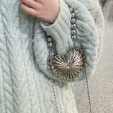 Mini Metal Heart Shell Bag - Silvery