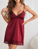 SHEIN Contrast Lace Trim Satin Cami Night Dress