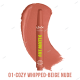 Buy NYX Fat Matte Smooth Color Lipstick in shades NYX Fat Matte Smooth Color Lipstick - 01-Cozy Whipped, 02-Cashmere Cutie, 03-Coral Cuddlin', 04-Rose Robe, 06-Beary Nude, 07-Cocoa Cuddles, 08-Toasty Taupe, 09-Mauve Cloud, 10-Flamingo Feather, 11-Pink Puff, 12-Blush Blanket, 13-Fluffy Fuchsia, 14-Hibiscus Hug, 15-Fuzzy Flame, 16-Plushin' Plum, 17-Scarlet Snuggles, 18-Berry Smooth in Pakistan