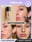 SHEGLAM Complexion Pro Long Lasting Breathable Matte Foundation - Linen, Buttercream, Porcelain, Fair, Chantilly, Bamboo, Shell, Nude, Acorn, Warm Vanilla, Sand, Peach, Honey, Butterscotch, Wheat, Golden