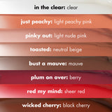 ELF Pout Clout Lip Plumping Pen - JUST PEACHY - LIGHT PEACHY PINK, PINKY OUT - LIGHT NUDE PINK, BUST A MAUVE – MAUVE, PLUM ON OVER – BERRY, RED MY MIND - SHEER RED, WICKED CHERRY - BLACK CHERRY