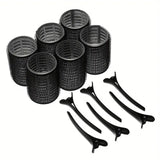 12pcs/Set Hair Rollers And Clips Set - Black, Rose Red