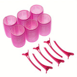 12pcs/Set Hair Rollers And Clips Set - Black, Rose Red