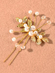 SHEIN 3pcs Pearl & Leaf Decor Wedding Hair Pin