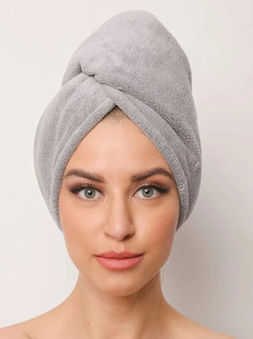 Shein - Microfiber towel Hair drying cap / Hair turban -  grey