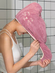 Shein - Hair drying cap Towel / Hair turban Fleece Cat Embroidery - Pink, Purple and Grey