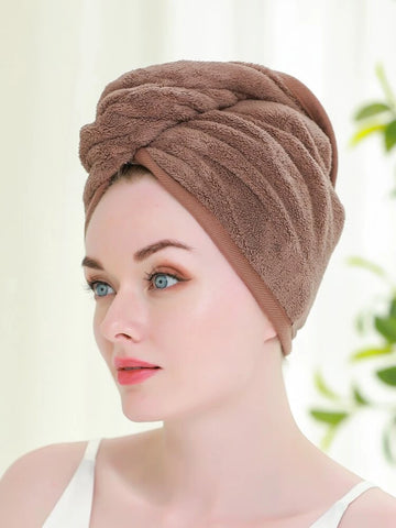 Shein - Hair Drying Cap Towel / Hair Turban - Mocha brown