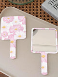 Shein Hand Makeup Mirror Pink flower Print