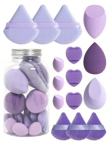 Shein 15 Pcs Makeup tool set - Puff - Band - Blenders - Towels Purple