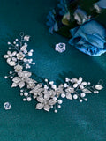 1pc Elegant Handmade Bridal Metal Flower Headband With Faux Pearls - HA9