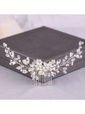 1pc Handmade Silver Glass Rhinestone Hair Comb - HA8