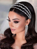 1pc Luxury Triple Row Headband With Rhinestone - HA11