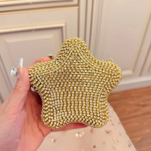 Shop online 1PC Star Rhinestone Evening Clutch | Detachable Chain in color Golden in Pakistan