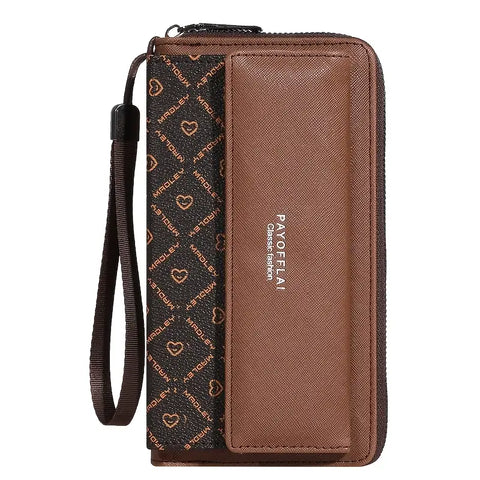 1pc Vintage Style Women'S Faux Leather Wallet with Wristlet - Coffee Color, Grey