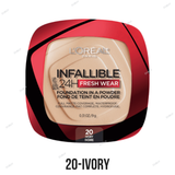 L'Oreal Paris Infallible 24H Fresh Wear Powder Foundation - 10-Porcelain, 20-Ivory, 120-Vanilla, 130-True Beige, 220-Sand