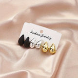 3 Pairs of Fashionable and Popular European and American Golden, Black and Silvery Classic and Fashionable Water Drop Women's Earrings Set