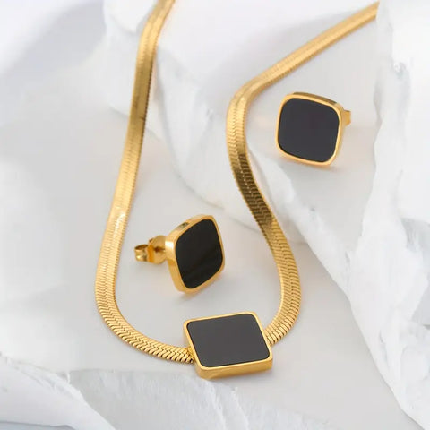 3pcs Black Women Jewelry Set - Golden Yellow