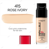 L'Oreal Paris Infallible 32 Hours Fresh Wear Foundation - 400 Pearl, 405 Porcelain, 410 Ivory, 415 Rose Ivory, 420 True Beige, 425 Linen, 430 Ivory Buff, 435 Rose Vanilla, 440 Natural Rose, 445 Vanilla, 450 Rose Beige, 455 Natural Buff, 465 Sand, 470 - Radiant Honey