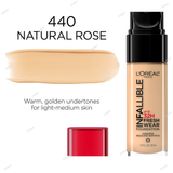 L'Oreal Paris Infallible 32 Hours Fresh Wear Foundation - 400 Pearl, 405 Porcelain, 410 Ivory, 415 Rose Ivory, 420 True Beige, 425 Linen, 430 Ivory Buff, 435 Rose Vanilla, 440 Natural Rose, 445 Vanilla, 450 Rose Beige, 455 Natural Buff, 465 Sand, 470 - Radiant Honey