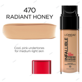 L'Oreal Paris Infallible 32 Hours Fresh Wear Foundation - 400 Pearl, 405 Porcelain, 410 Ivory, 415 Rose Ivory, 420 True Beige, 425 Linen, 430 Ivory Buff, 435 Rose Vanilla, 440 Natural Rose, 445 Vanilla, 450 Rose Beige, 455 Natural Buff, 465 Sand, 470 - Radiant Honey