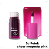 e.l.f - Sheer For It Blush Lip + Cheek Tint - Orange Crush - sheer orange, Pink Positive - sheer pink, Plums Up - sheer plum, Cherry Cola - sheer black cherry, Left on Red - sheer red, So Petal - light pink, Mauve Actually - mauve, Burgun-did That - Burgundy, Maple Latte - brown