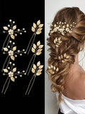 6pcs/Set Ladies' Gold-Tone Alloy Leaf & Flower Hair Pin Set - HA5