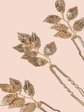 6pcs/Set Ladies' Gold-Tone Alloy Leaf & Flower Hair Pin Set - HA5