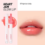 Peripera - Heart Jam Glow Lip - 01 Peach Fondue, 02 Berry Milk Tea, 03 Grapefruit Crush, 04 Honey Nut, 05 Berry Coke, 06 Cherry Smoothie, 07 Apricot Jelly, 08 Peach Crumble, 09 Cherry Filling