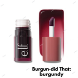 e.l.f - Sheer For It Blush Lip + Cheek Tint - Orange Crush - sheer orange, Pink Positive - sheer pink, Plums Up - sheer plum, Cherry Cola - sheer black cherry, Left on Red - sheer red, So Petal - light pink, Mauve Actually - mauve, Burgun-did That - Burgundy, Maple Latte - brown