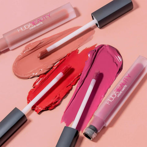 Buy Huda Beauty Liquid Matte Ultra-Comfort Transfer-Proof Lipstick in shades Bombshell, Icon, Trendsetter, Trophy-wife, Wifey in Pakistan 