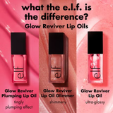 ELF - Glow Reviver Lip Oil - Crystal Clear - Clear, Honey Talks - Beige Brown, Pink Quartz - Sheer Light Pink, Coral Fixation -Sheer Coral, Jam Session - Black Cherry, Rose Envy - Rosewood, Red Delicious - Red, Money Mauve - Mauve, Hot as Fudge - Rich Brown, It's Giving Guava - Peachy Pink