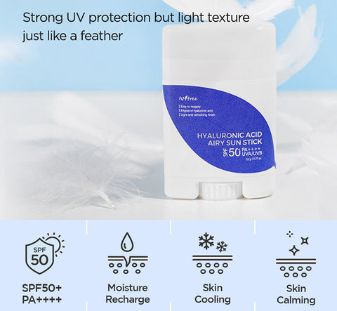 Isntree HYALURONIC ACID AIRY SUN STICK SPF 50+ PA++++ 22g Expiry Date 12 - 2025
