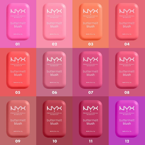 Shop NYX Professional Makeup Buttermelt Powder Blush in shades 01 Butta Half, 02 Butta Together, 06 For The Butta, 07 Butta With Time, 08 Getting Butta, 09 Feeling Butta, 10 Back And Butta, 12 All The Butta in Pakistan