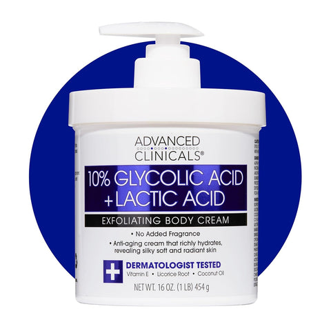 ADVANCED CLINICALS 10% Glycolic Acid + Lactic Acid Exfoliating Body Cream 454g