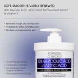 ADVANCED CLINICALS 10% Glycolic Acid + Lactic Acid Exfoliating Body Cream 454g