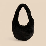 Plush Shoulder Bag with Handle and Zip Closure - Black, Red