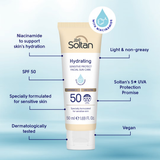 Boots Soltan Hydrating Sensitive Protect Facial Suncare Cream Sunscreen SPF50+ 50ml