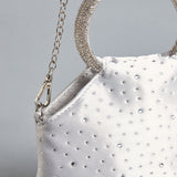Embellished Bag with Chain Strap and Button Closure Silver