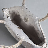 Embellished Bag with Chain Strap and Button Closure Silver