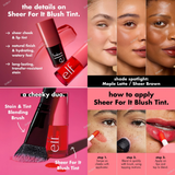 e.l.f - Sheer For It Blush Lip + Cheek Tint - Orange Crush - sheer orange, Pink Positive - sheer pink, Plums Up - sheer plum, Cherry Cola - sheer black cherry, Left on Red - sheer red, So Petal - light pink, Mauve Actually - mauve, Burgun-did That - Burgundy, Maple Latte - brown